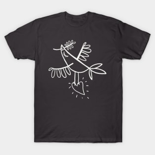 white flying dove of peace with heart T-Shirt